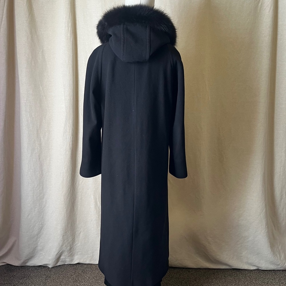 Forecaster Boston Black Wool Cashmere Fox Fur Hood Coat Sz 8 Long Maxi‎ - Picture 4 of 10